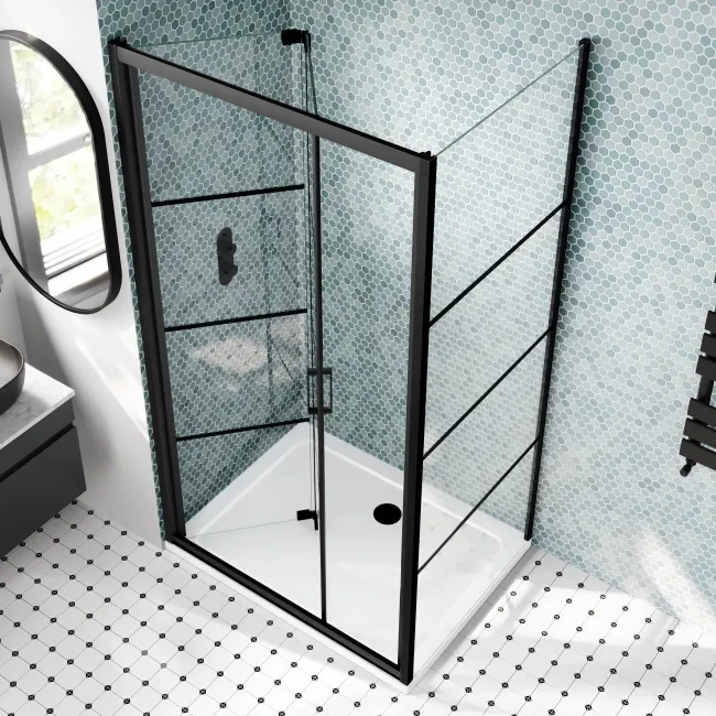 London Matt Black Grid 6mm Bifold Shower Enclosure 1000x760mm
