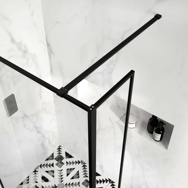 Munich Matt Black Framed 8mm Wet Room Shower Glass 1400mm & 250mm Return Panel