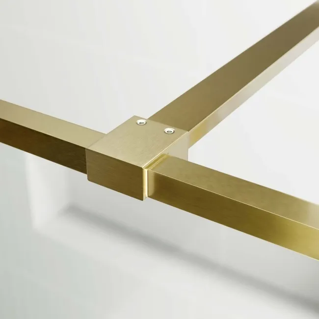 Munich Brushed Brass Framed 8mm Walk In Shower Enclosure 800mm & 900mm Glass with Return Panel