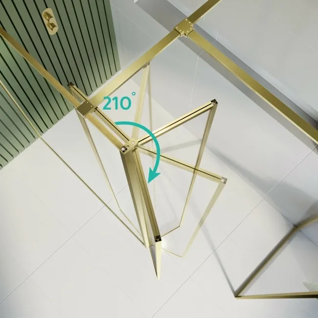 Munich Brushed Brass Framed 8mm Walk In Shower Enclosure 800mm & 900mm Glass with Return Panel