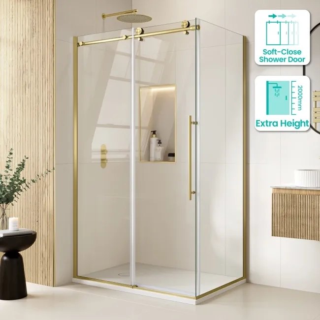 Prague Brushed Brass 8mm Sliding Shower Enclosure 1200x800mm