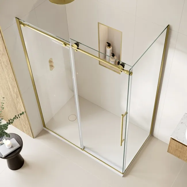 Prague Brushed Brass 8mm Sliding Shower Enclosure 1400x800mm