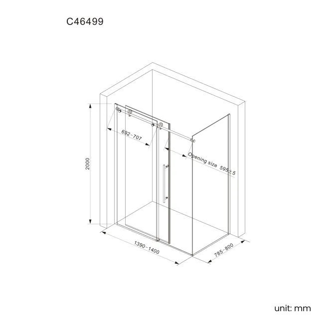 Prague Brushed Brass 8mm Sliding Shower Enclosure 1400x800mm