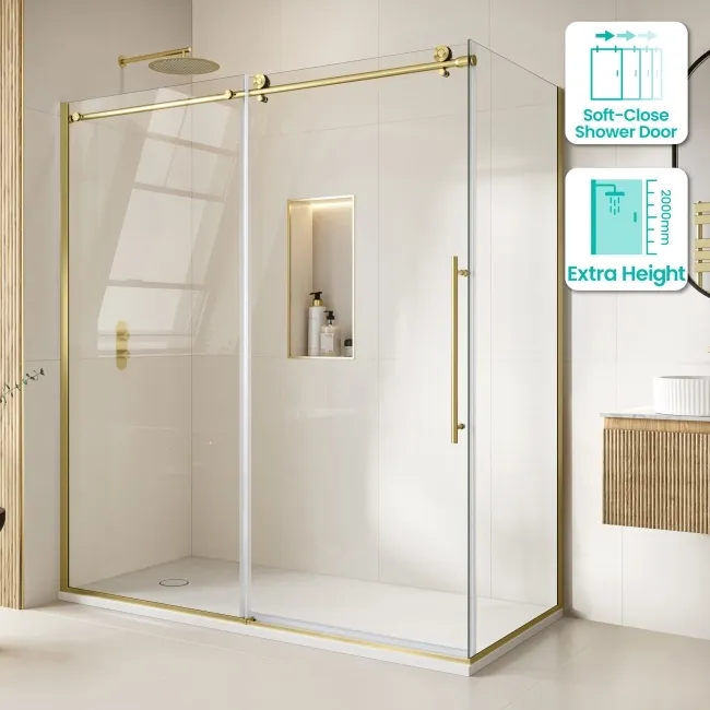 Prague Brushed Brass 8mm Sliding Shower Enclosure 1700x700mm