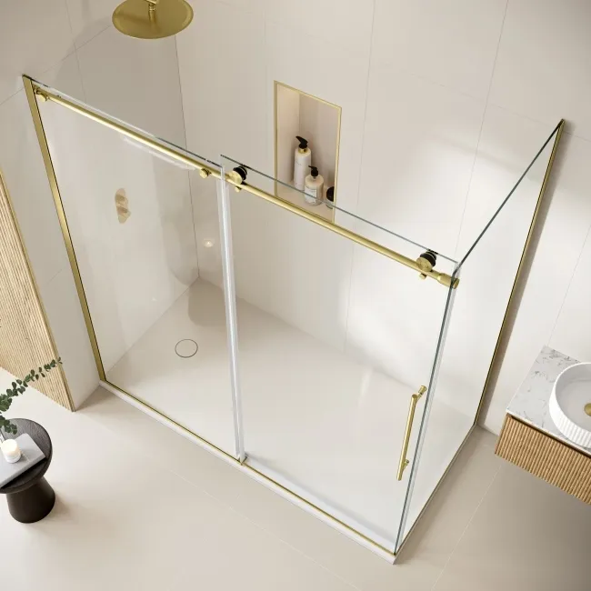 Prague Brushed Brass 8mm Sliding Shower Enclosure 1700x800mm
