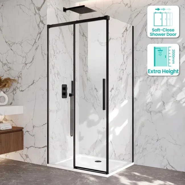 Lisbon Matt Black 8mm Sliding Shower Enclosure 1000x700mm