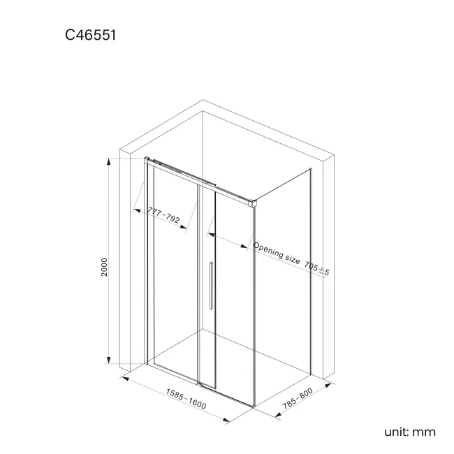 Lisbon Matt Black 8mm Sliding Shower Enclosure 1600x800mm
