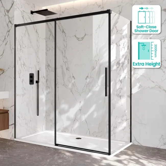 Lisbon Matt Black 8mm Sliding Shower Enclosure 1700x900mm