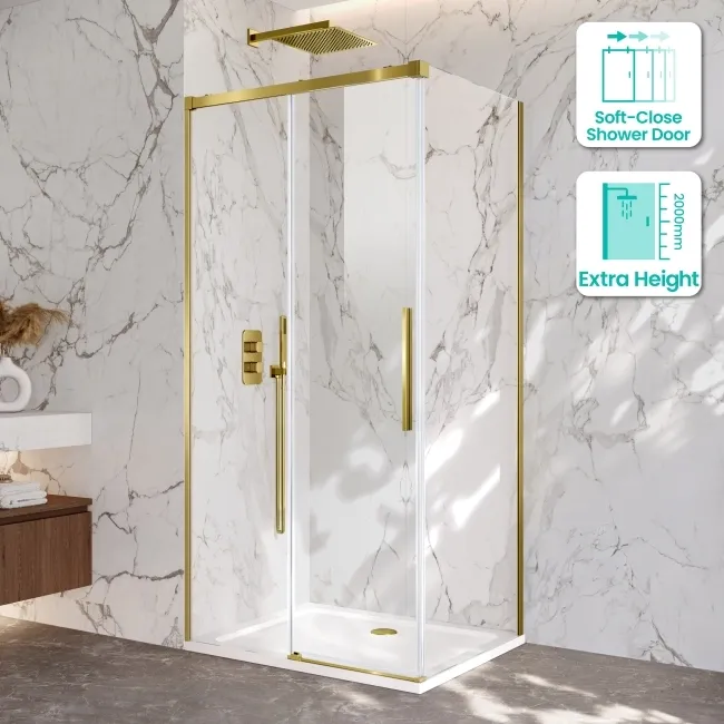 Lisbon Brushed Brass 8mm Sliding Shower Enclosure 1100x700mm