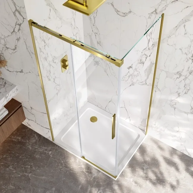 Lisbon Brushed Brass 8mm Sliding Shower Enclosure 1100x800mm