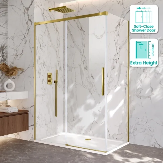 Lisbon Brushed Brass 8mm Sliding Shower Enclosure 1400x900mm