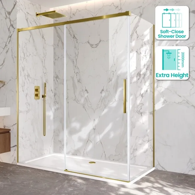 Lisbon Brushed Brass 8mm Sliding Shower Enclosure 1700x900mm