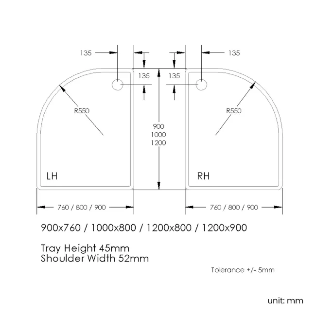 London Offset Quadrant Stone Shower Tray 1200x800mm - Left Handed & Riser Kit
