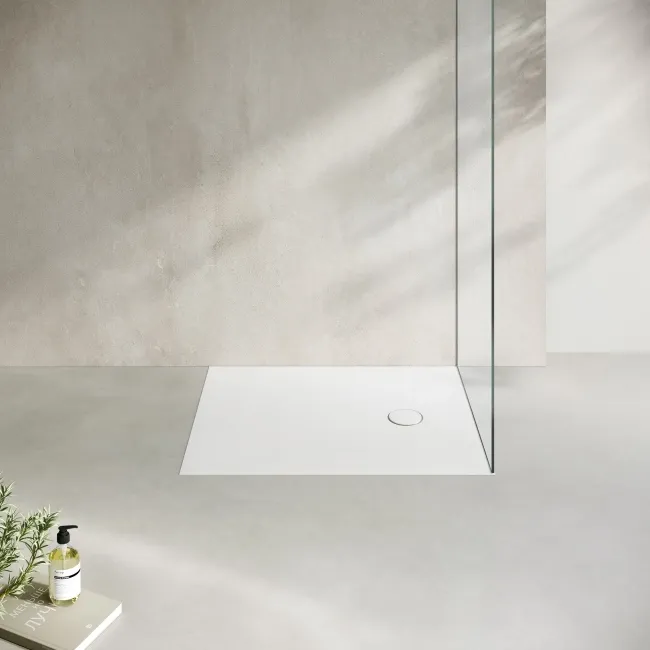 Seoul Low Profile Rectangular Matt White Stone Shower Tray 1100x800mm