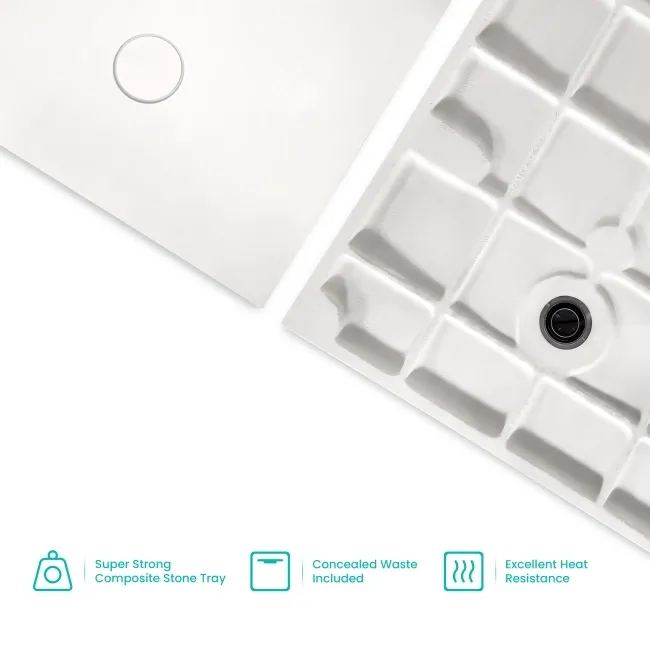 Seoul Low Profile Rectangular Matt White Stone Shower Tray 1600x900mm