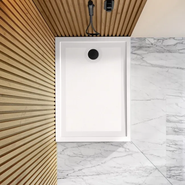 Doha Rectangular Gloss White Anti-Slip Stone Shower Tray 1000x700mm & Riser Kit
