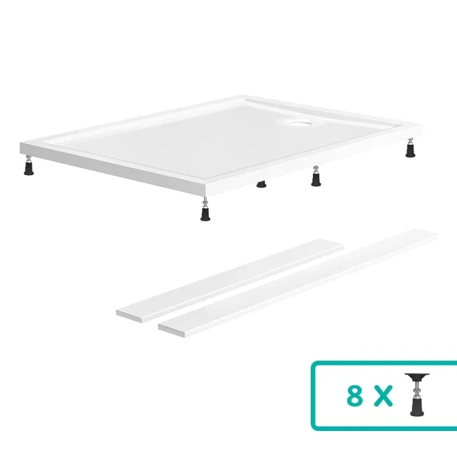 Doha Rectangular Gloss White Anti-Slip Stone Shower Tray 1200x700mm & Riser Kit