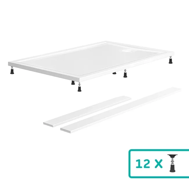 Doha Rectangular Gloss White Anti-Slip Stone Shower Tray 1400x700mm & Riser Kit