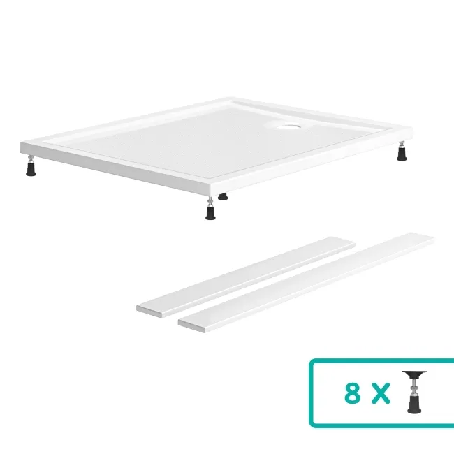 Doha Rectangular Gloss White Anti-Slip Stone Shower Tray 1100x800mm & Riser Kit
