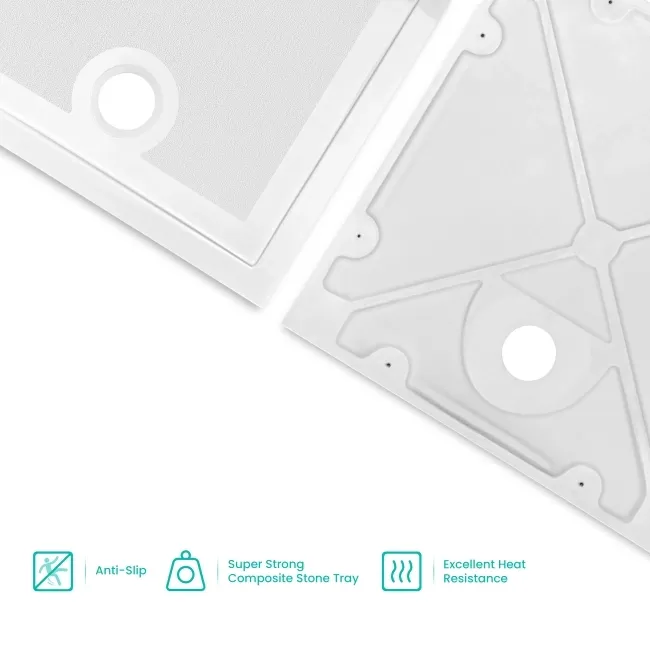 Doha Rectangular Gloss White Anti-Slip Stone Shower Tray 1100x800mm & Riser Kit