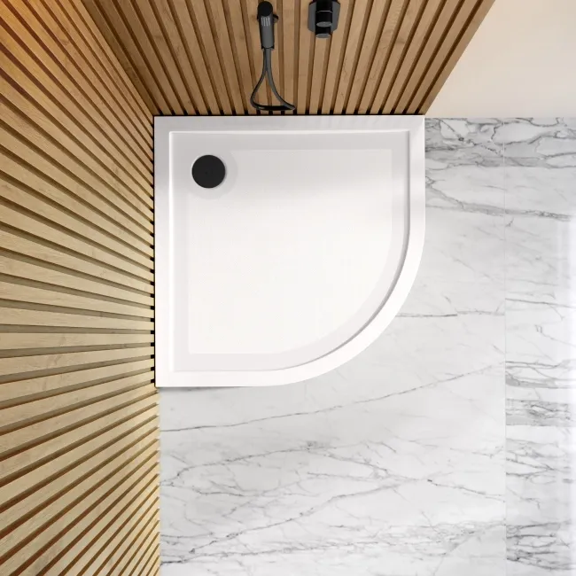Doha Quadrant Gloss White Anti-Slip Stone Shower Tray 900x900mm & Riser Kit