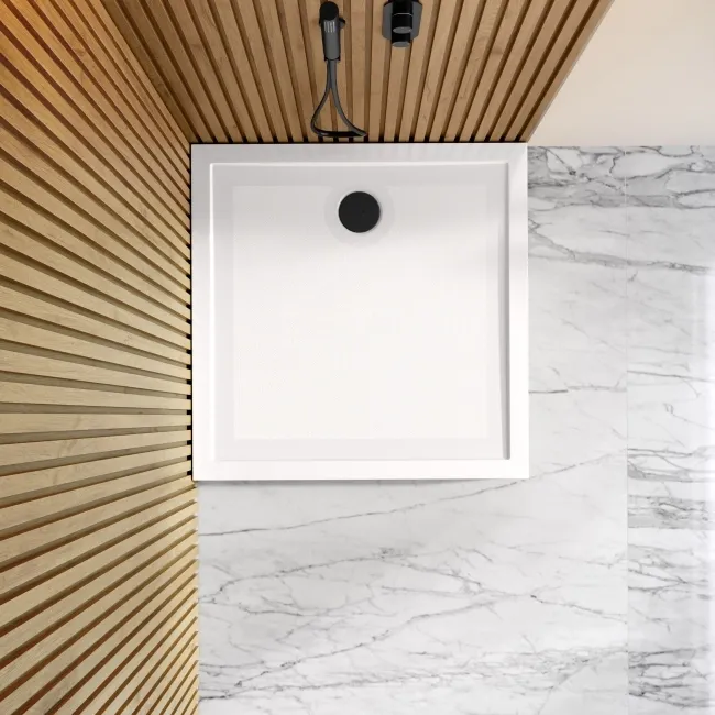 Doha Square Gloss White Anti-Slip Stone Shower Tray 900x900mm & Riser Kit