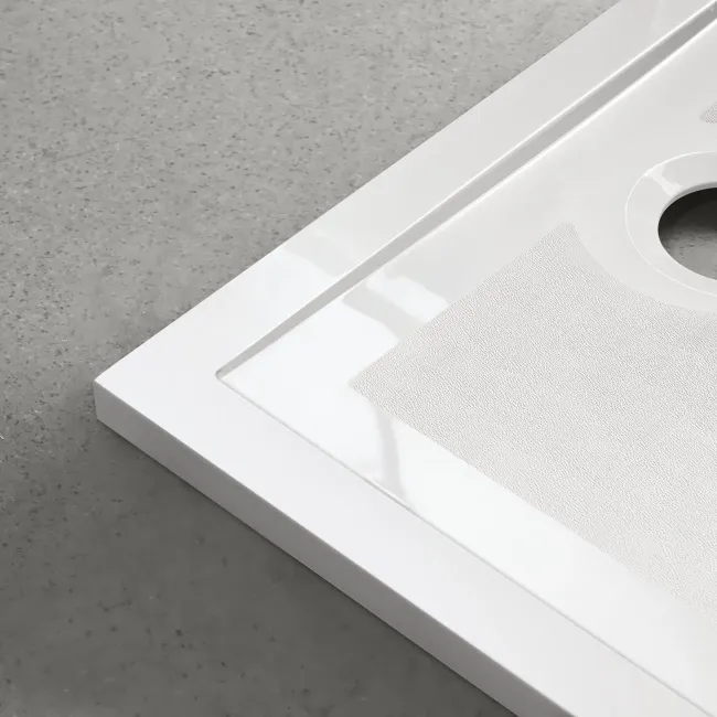 Doha Square Gloss White Anti-Slip Stone Shower Tray 900x900mm & Riser Kit