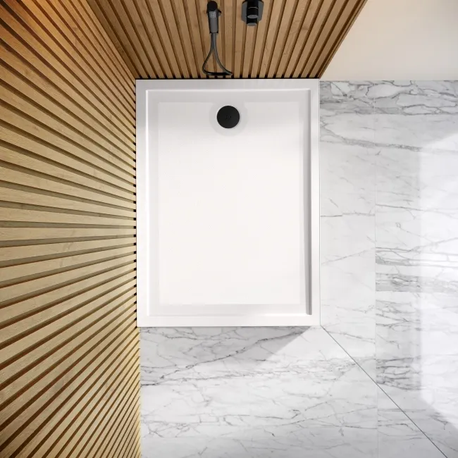 Doha Rectangular Gloss White Anti-Slip Stone Shower Tray 1200x900mm & Riser Kit