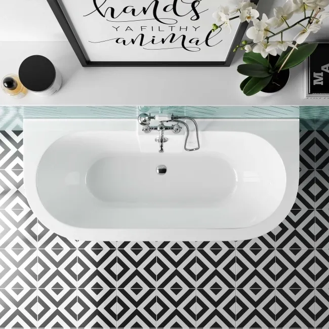 Harrow 1700mm Back To Wall Roll Top Bath - White Claw Feet