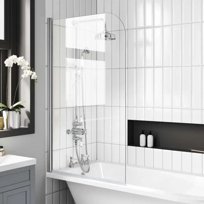 Abingdon 1500mm Roll Top Shower Bath - White Claw Feet & 6mm Easy Clean Screen