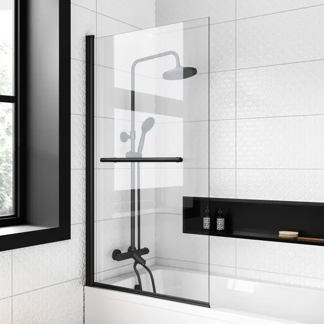 Stafford 1400x700 Shower Bath & 4mm Matt Black Screen with Rail