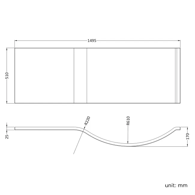 P Shaped 1500 Bath with Front Panel - Left Handed