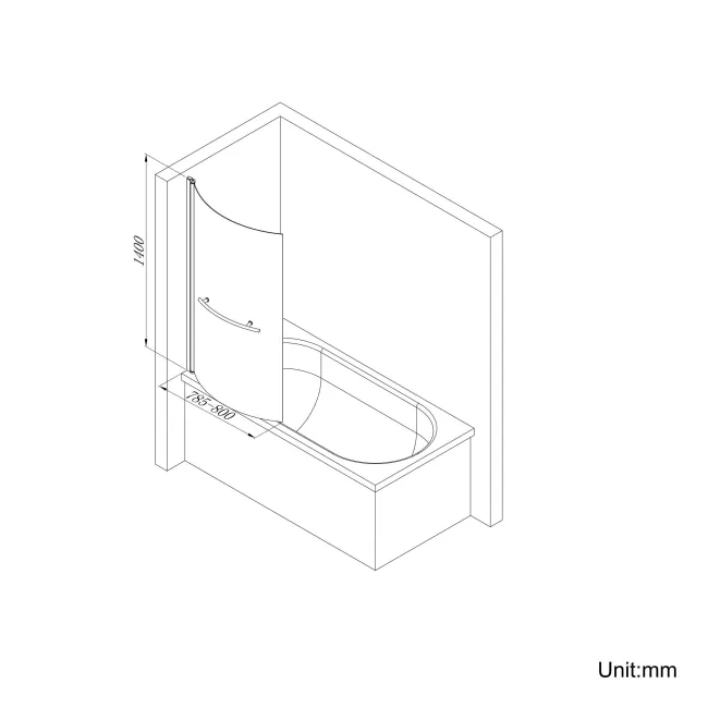 P Shaped 1500 Shower Bath with Front Panel & 6mm Easy Clean Screen with Rail - Right Handed