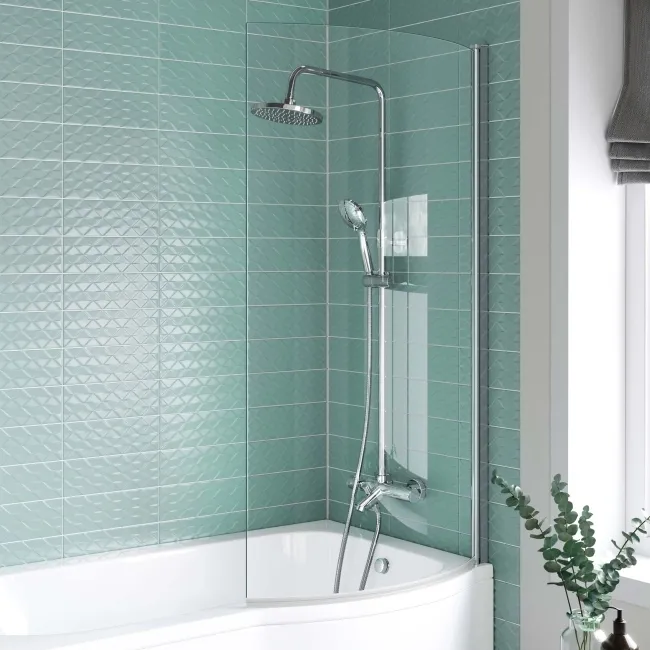 P Shaped 1700 Shower Bath with Front Panel & 4mm Screen - Right Handed