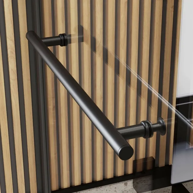 L Shaped 1600 Shower Bath & 6mm Matt Black Easy Clean Screen with Rail - Left Handed