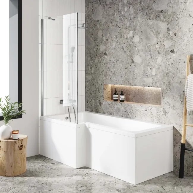 L Shaped 1700 Shower Bath & 4mm Fixed Screen - Left Handed