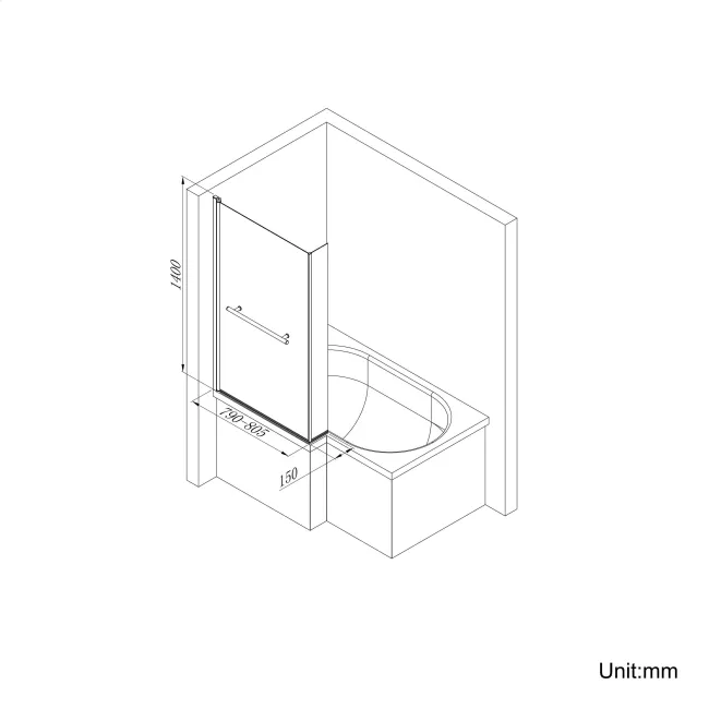 L Shaped 1700 Shower Bath & 4mm Fixed Screen with Rail - Right Handed