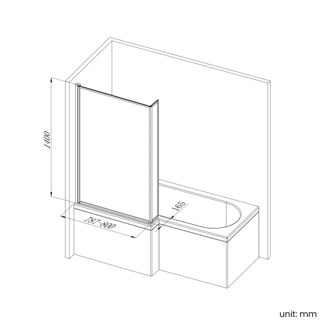 L Shaped 1500 Shower Bath & 6mm Easy Clean Brushed Brass Bath Screen - Right Handed