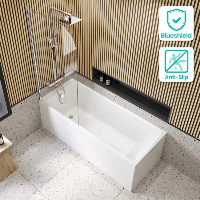 Witney 1700x700 Square Shower Bath & 6mm Easy Clean Chrome Bath Screen