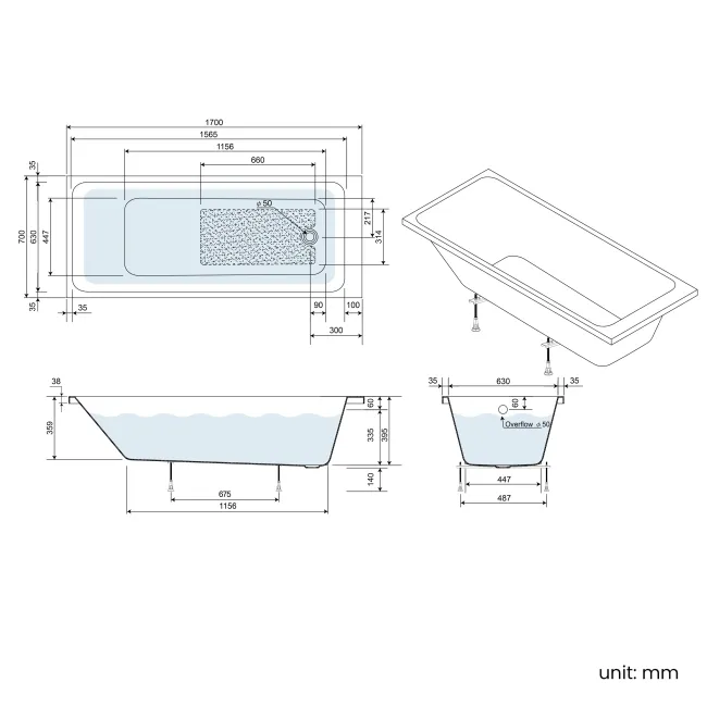 Witney 1700x700 Square Shower Bath & 6mm Easy Clean Chrome Bath Screen