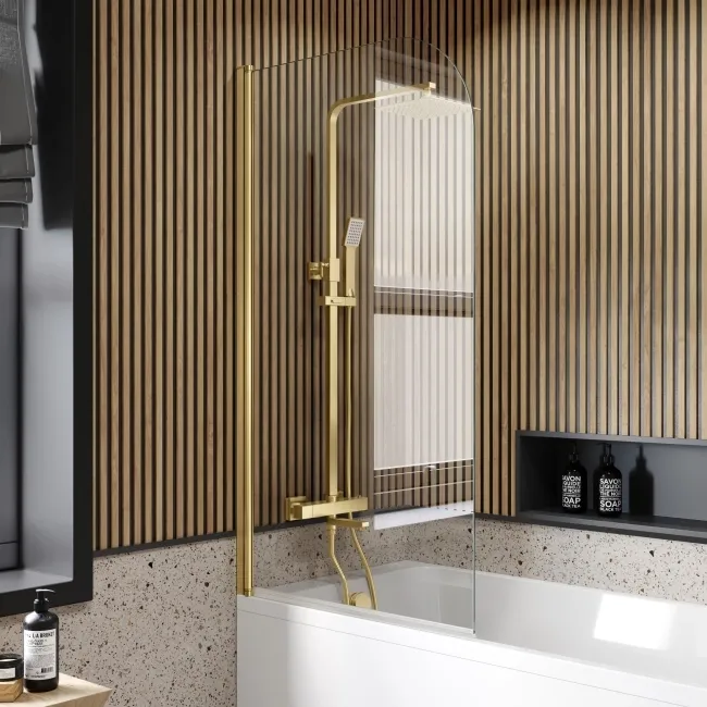 Witney 1700x700 Square Shower Bath & 6mm Easy Clean Brushed Brass Bath Screen
