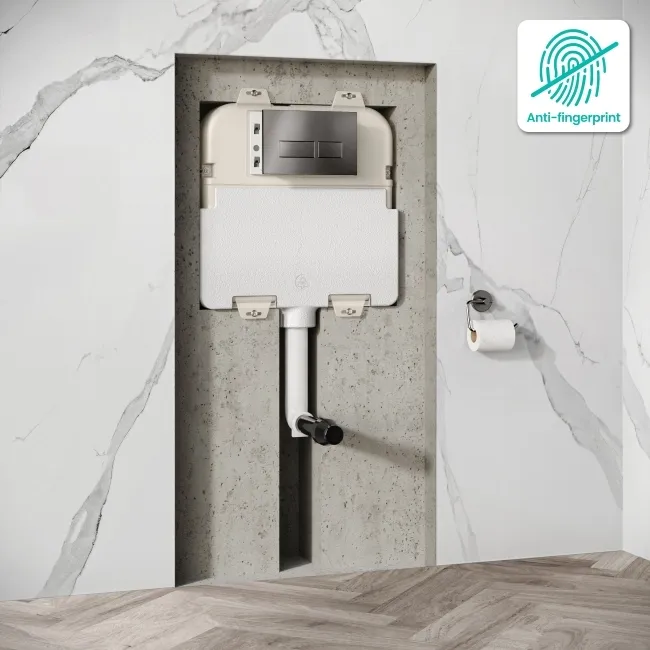 Idaho Pneumatic Concealed Cistern with Brushed Gunmetal Flush Plate - Square Buttons