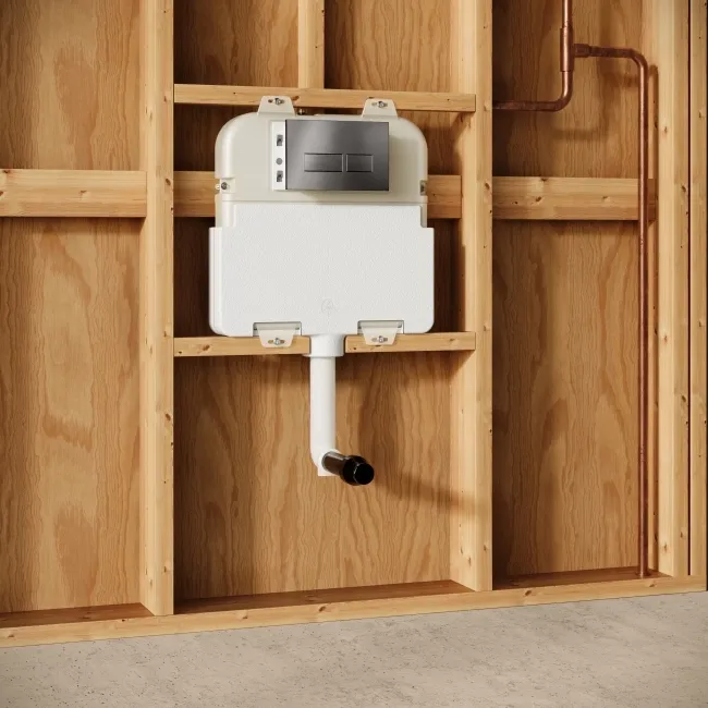 Idaho Pneumatic Concealed Cistern with Brushed Gunmetal Flush Plate - Square Buttons