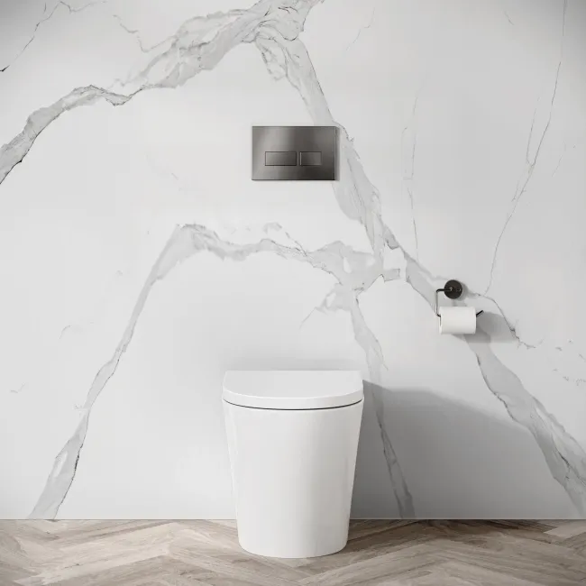 Idaho Pneumatic Concealed Cistern with Brushed Gunmetal Flush Plate - Square Buttons