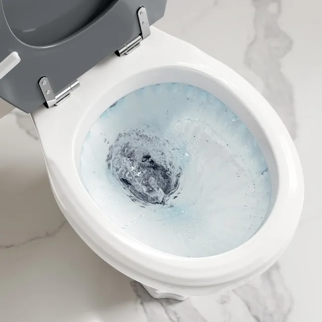 Hudson Traditional Toilet With Low-Level Cistern and Dove Grey Wooden Seat