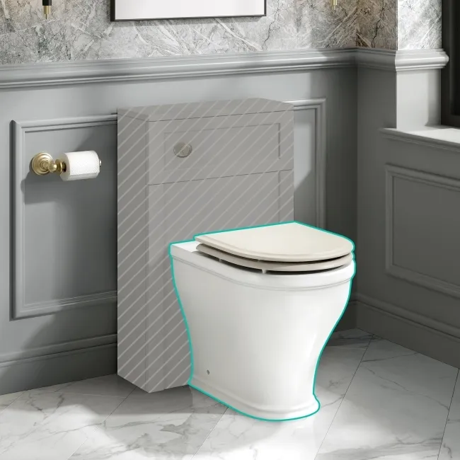 Kansas Traditional Rimless Back To Wall Toilet With Chalk White Wooden Seat - Brushed Brass Hinges