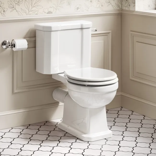 Enid Traditional Close Coupled Toilet With Gloss White Wooden Seat