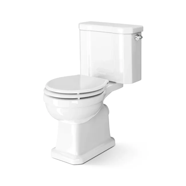 Enid Traditional Close Coupled Toilet With Gloss White Wooden Seat & Pedestal Basin - Double Tap Hole