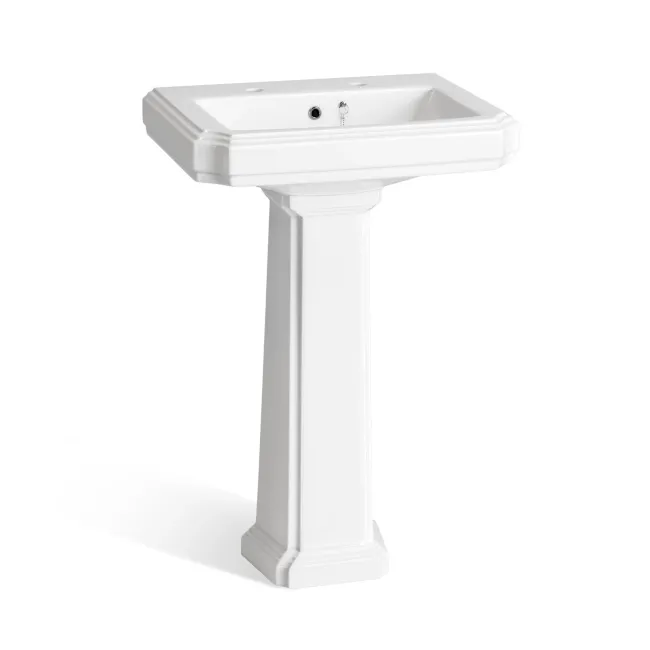 Hudson Traditional Low-Level Toilet With Inky Blue Seat & Pedestal Basin - Double Tap Hole