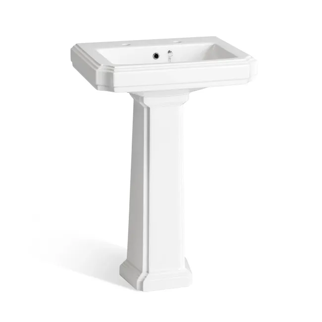 Hudson Traditional Toilet With Inky Blue Seat & Pedestal Basin Set - Double Tap Hole